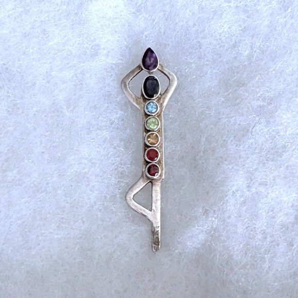 Vintage Sterling 925 Multi Gem Rainbow Ethnic Chakra Asaldari Pendant Charm - Picture 2 of 6